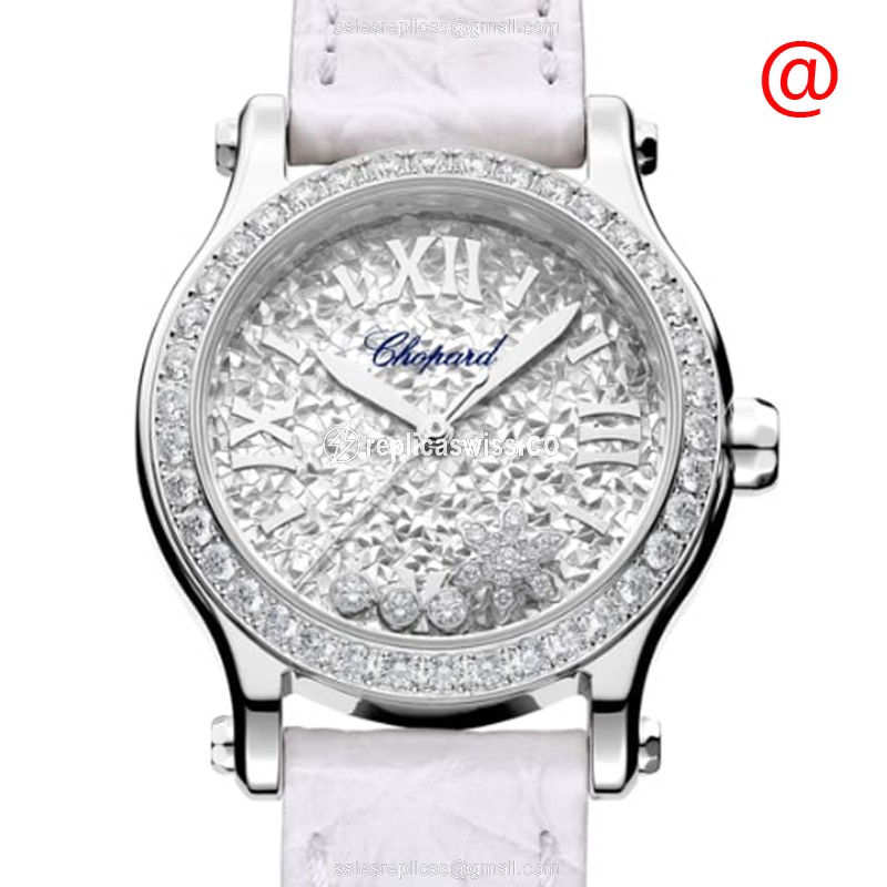 Chopard Happy Sport Replica - Automatic - Stainless Steel & Diamond - Silver Dial - White Alligator Buckle